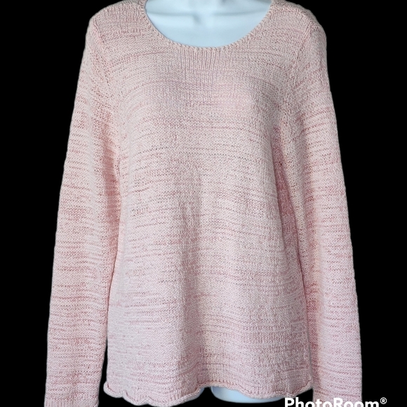 SWEATER CHARTER CLUB Knit Pink White Rolled Edges Long Sleeves Sz X-Large NWT - Picture 9 of 9